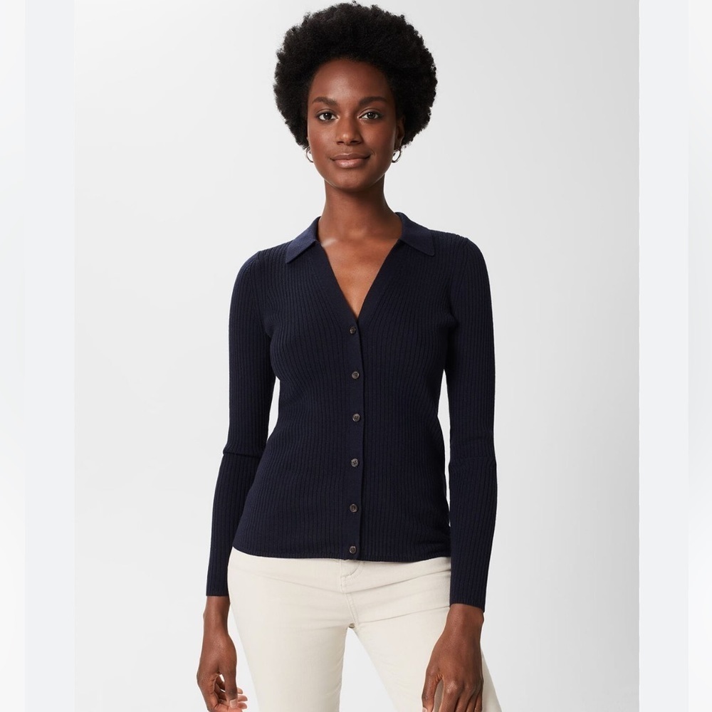 Hobbs London PEYTON MERINO WOOL SWEATER Medium Navy
